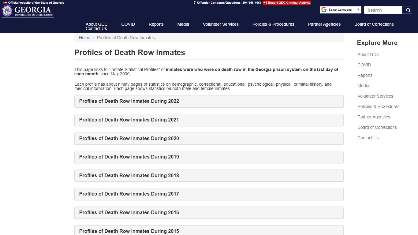 Profiles of Death Row Inmates | GDC - Georgia